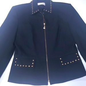 Cache Black with Gold Studs Wool Peplum Blazer